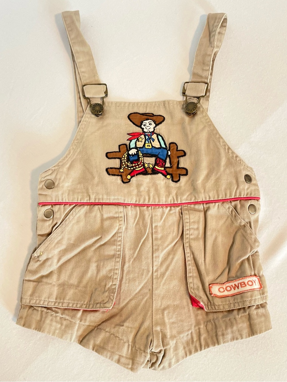 Vintage 80s 90s Playtown Cowboy Khaki Overalls 3T Western Kidcore
